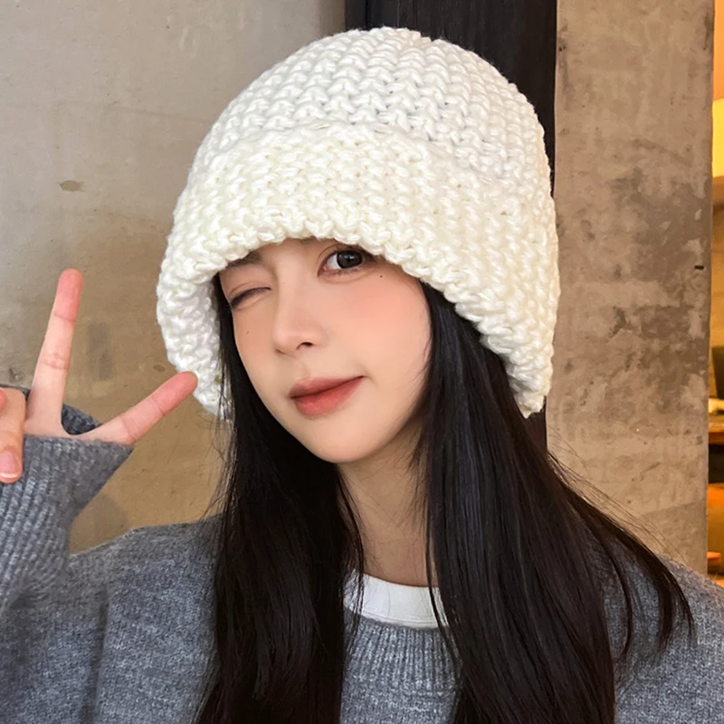 

Однотонная нейтральная теплая вязаная женская шапка бини из смеси шерсти Осень/Зима мужская и женская шапка Лыжная шапка