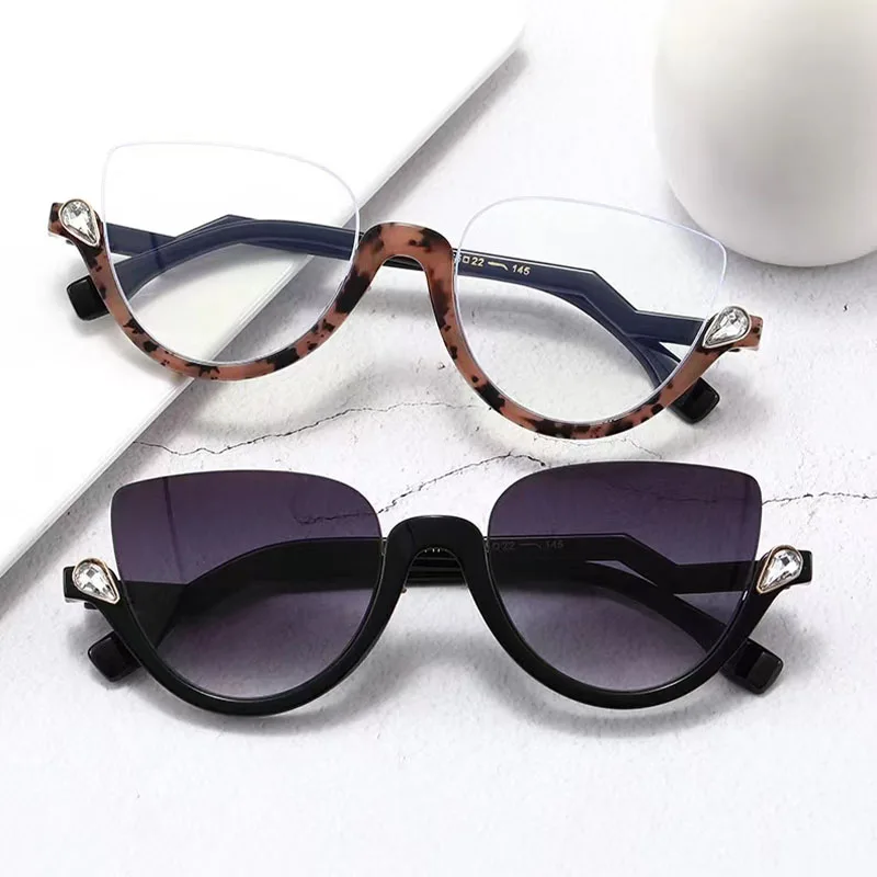

New Half Frame Retro Sunglasses Women's Decorative Diamond Fashion Sun Glasses Women Classic Vintage Eyewear UV400 Oculos De Sol