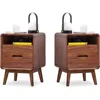 Solid Wood Nightstand Set of 2, Walnut Night Stand with 2 Drawers and Open Storage, Nightstand 1