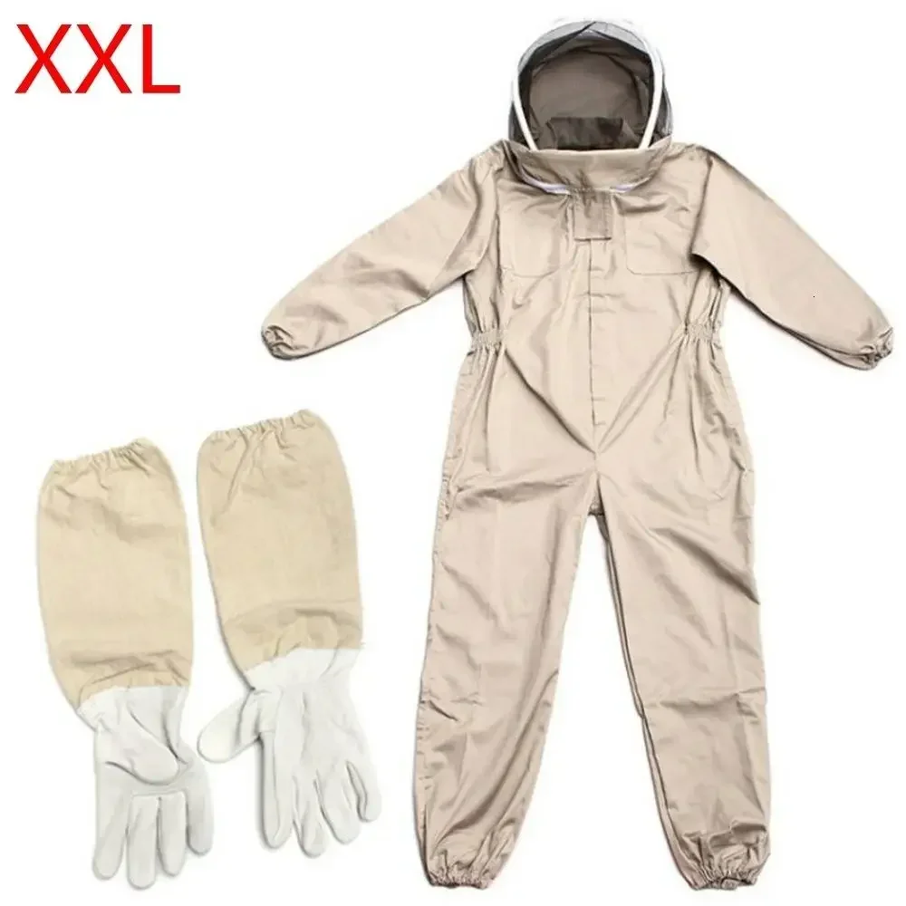 Beekeeping equipment, thickened apricot colored space suit, one-piece split bee suit, white space suit with sheepskin gloves set