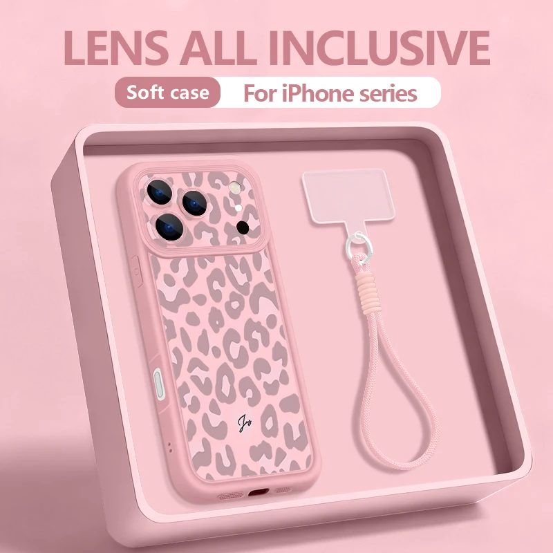 Leopard Print Shockproof Phone Case with Strap - Soft TPU Lanyard Cover