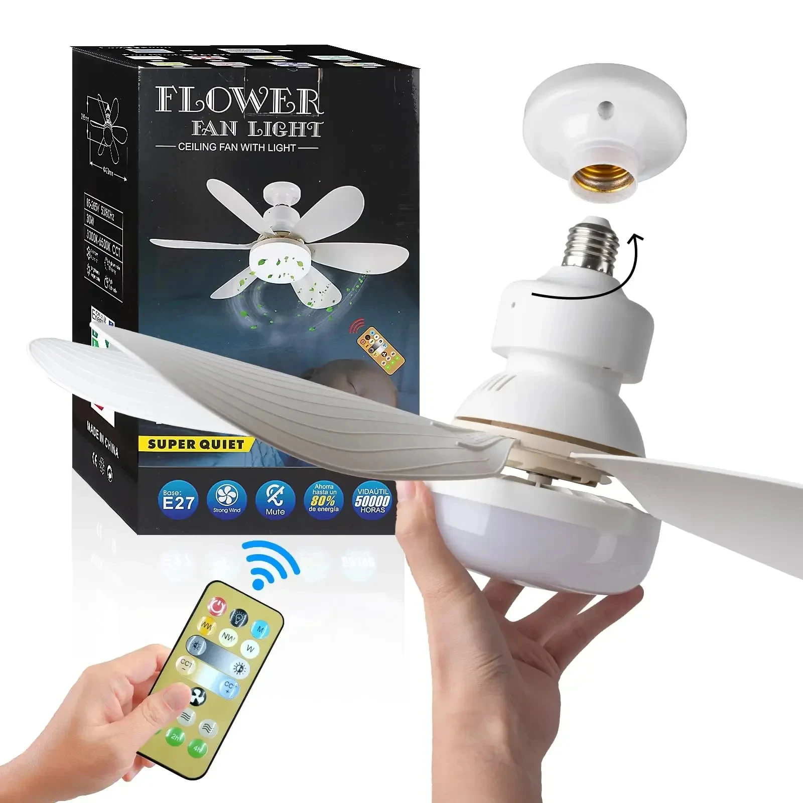 LED 30W Ceiling Fan Light E27 Remote Control Dimming Living Room Study