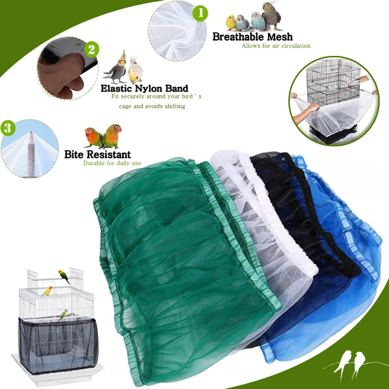 1pcs Universal Mesh Bird Cage Cover Shell Skirt Net Easy Cleaning Catcher Guard Bird Cage Stretchy Mesh Parrot Bird Cage Net