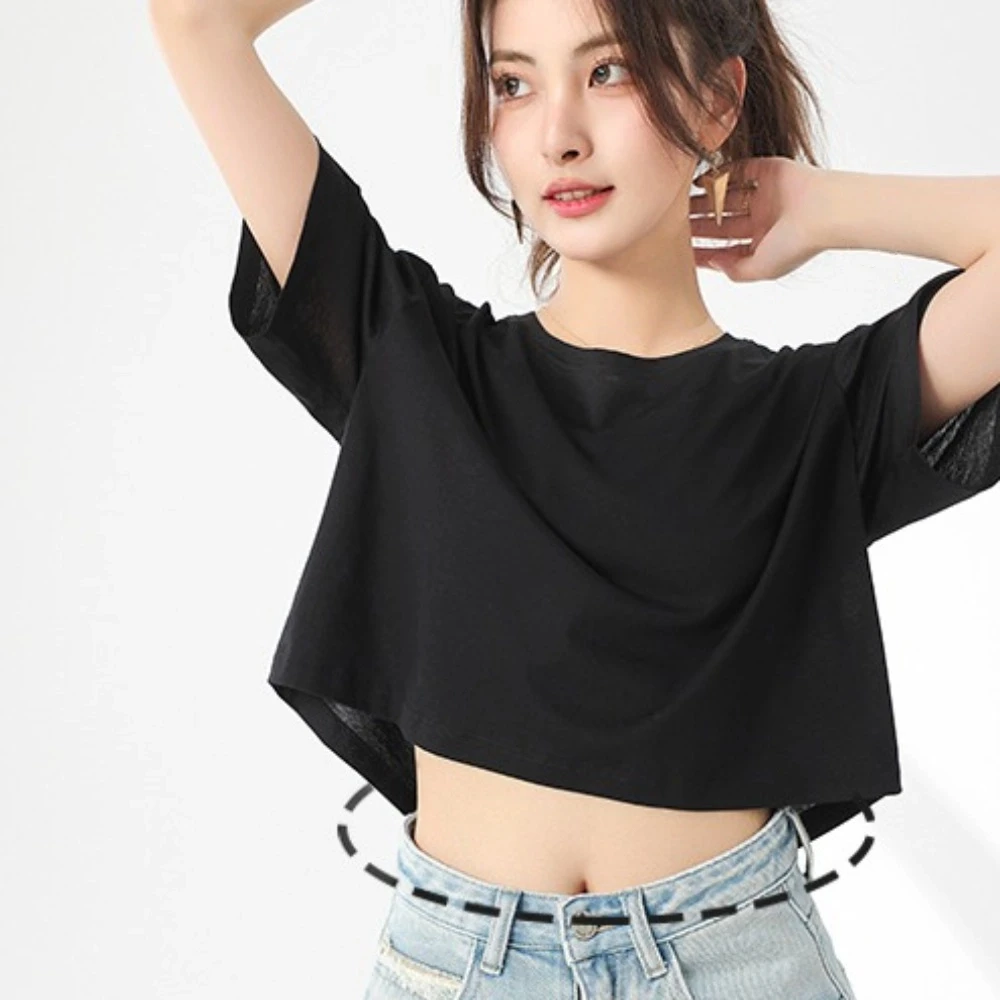 Ins Fashion U Neck Ultra Short T-Shirt Solid Color Streetwear Korean Short Tops Korean Style Tanks Black White Crop Top Sports