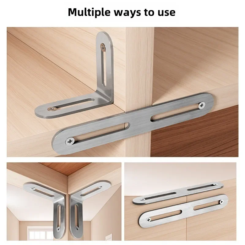 Black Stainless Steel Adjustable Angle Code Long Hole Activity 90 &deg; Right Angle Furniture Fixer L-shaped Shelf Bracket Connector