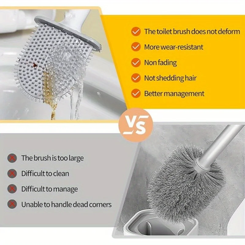 Wall-Mounted Silicone Toilet Brush with Quick-Dry Holder