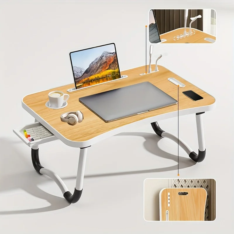 Ultra Large Portable Laptop Bed Table-Multi Functional Tray Holder with Cup Holder And Drawer-Stable Foldable Table