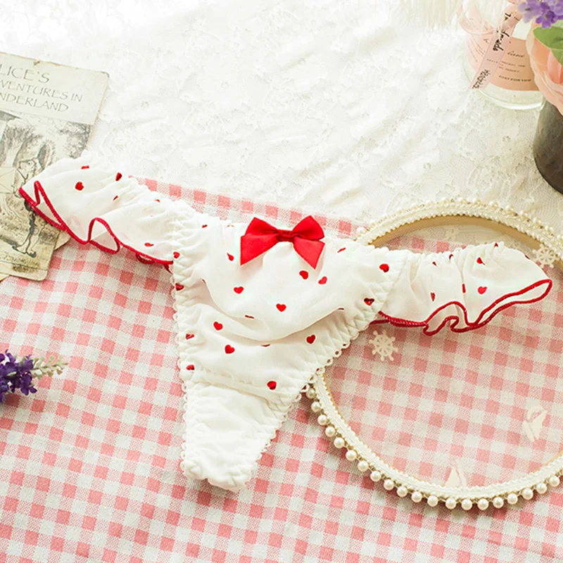 1Pcs Sexy Thong Low Waist Bow Decoration Pleated Lace Woman Girl Comfortable Soft Panties Breathable Underwear Lingerie