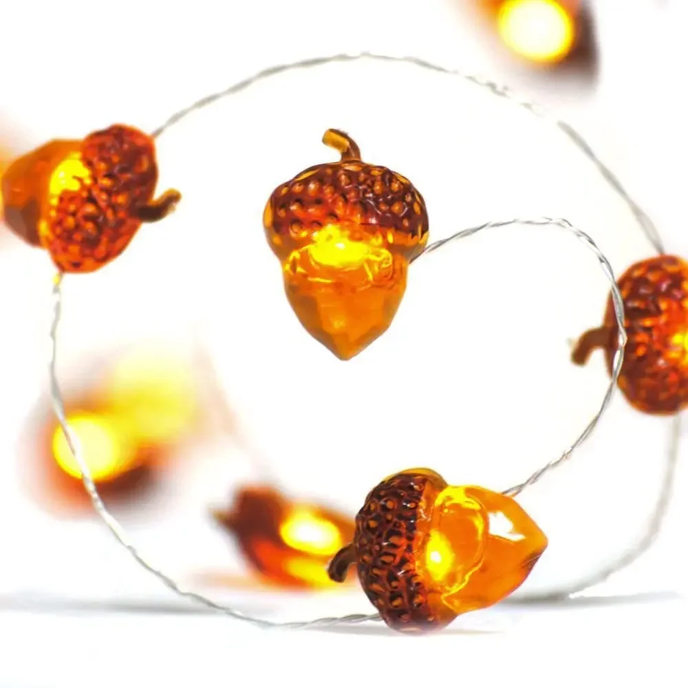 Acorn String Lights - 30 LED Fall Decorations Battery Powered 98ft Fairy Lights for Thanksgiving