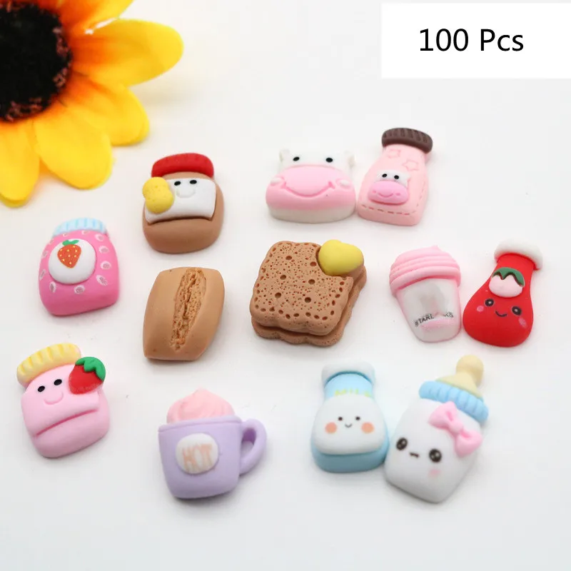 20 -100Pcs Cartoon Resin Miniatures Chips Doughnuts Cookies DIY Craft Scrapbook Phone Shell Patch Brooch Food Toys Accessories 