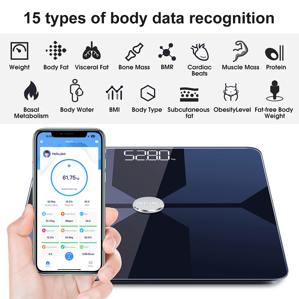 INSMART Body Fat Scale Bathroom Weight Scale Smart Wireless Digital Body Composition Analyzer With Smartphone App Bluetooth WIFI 2
