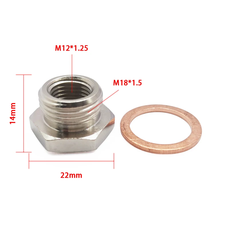 Exhaust O2 Oxygen Sensor Spacer Reducer Adapter M18 x 1.5mm to M12 x 1.25mm exhaust oxygen sensor adapter