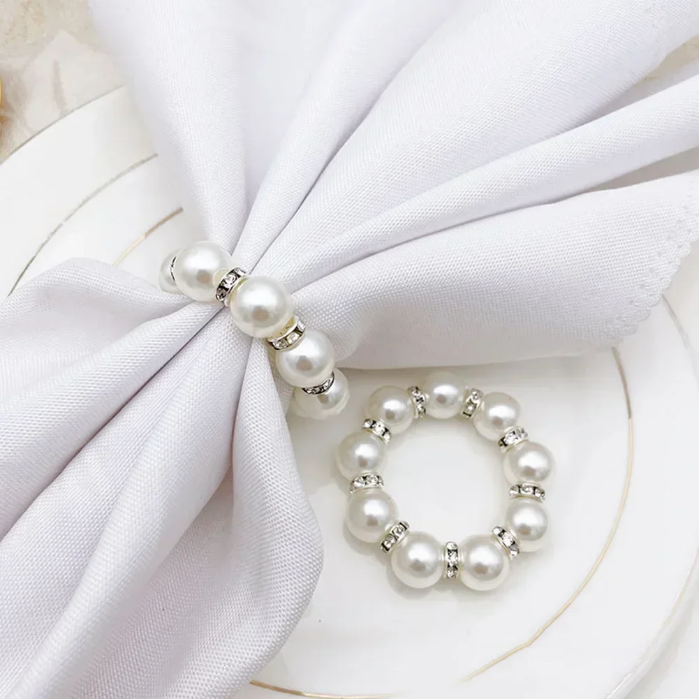 12 Pcs Pearls Napkin Ring Napkins Holders Table Decoration for Party Wedding Kitchen Dining Room Family Dinner