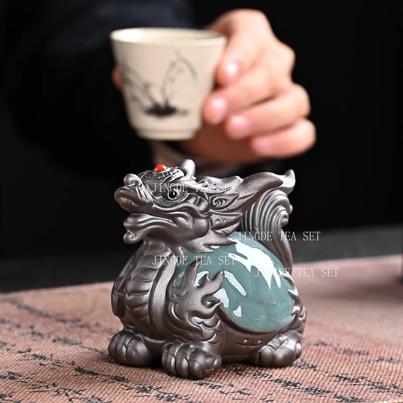 Purple Clay Tea Pet Chinese Wealth Attracting Dragon Turtle Ornament Tea Strainer Nourishing Teaset Accessories Tea Playing