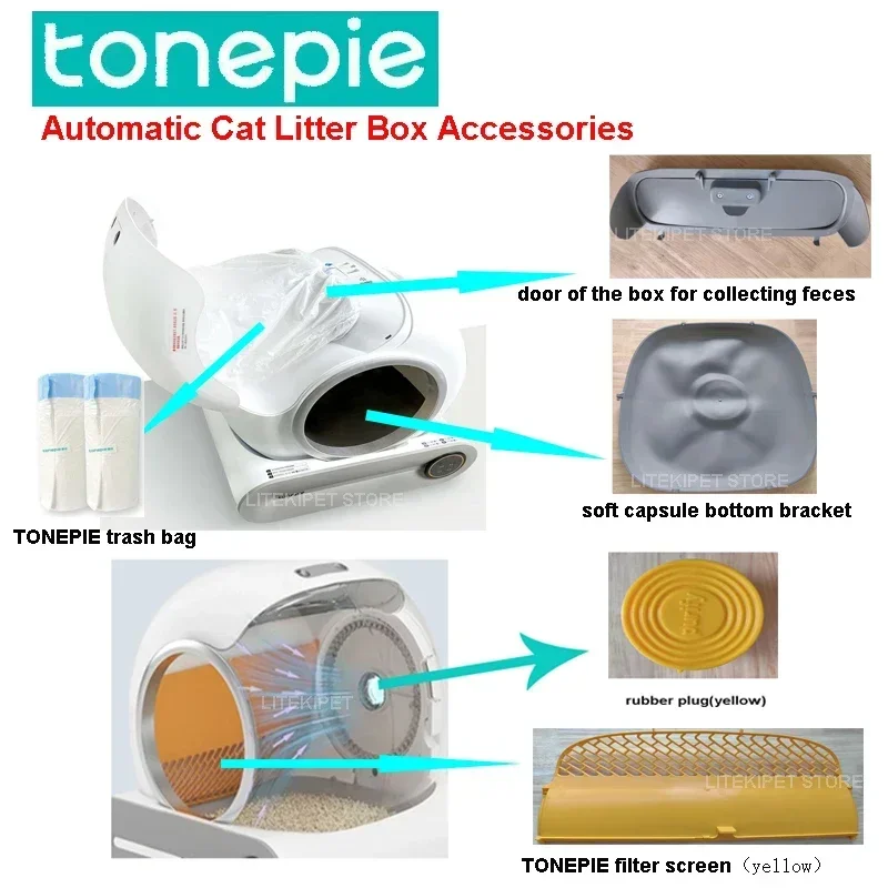 TONEPIE Automatic Cat Litter Box Accessories Bin Door Bottom Capsule