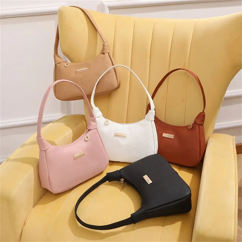 

Solid Color Underarm Bag Stylish PU Leather Handbags Sling Bag Women Girls
