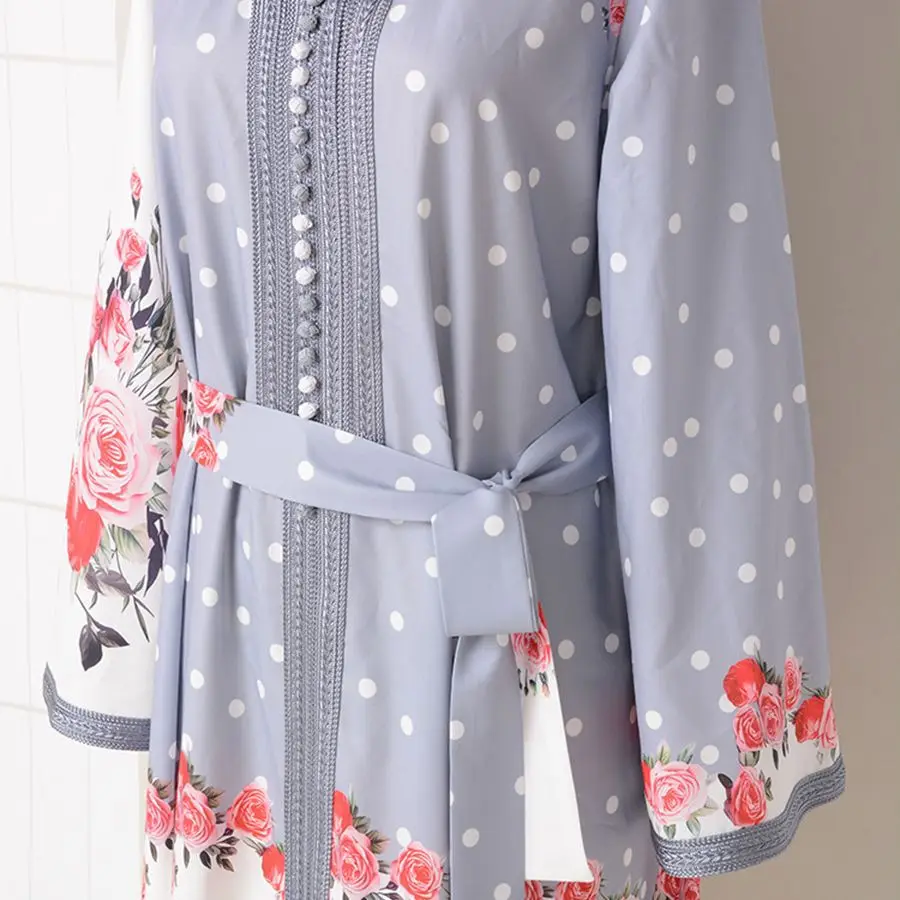 Satin Printed and Colored Lace Robe for Women Arab Party Fashion Dress
