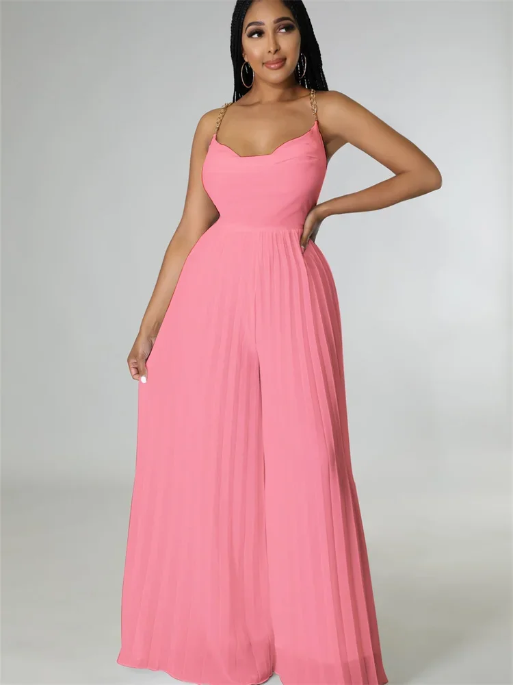 Wmstar Summer Jumpsuits Women Backless Sleeveless High Temperature Pleated Solid Wide Leg Rompers Wholesale Dropshipping 2025