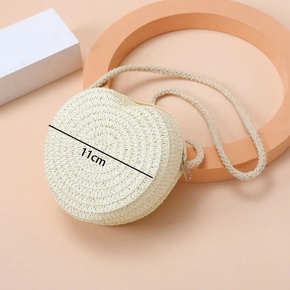 Fashion Woven Straw Shoulder Bags Heart Shape Travel Crossbody Bag Cute Creative Coin Purse for Children
