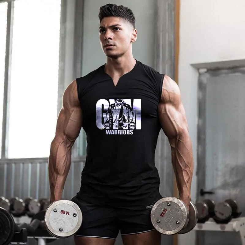 

New Workout Mens Clothing Fashion Casual Tank Top Training Gym Bodybuilding Fitness Singlets Sporting Sleeveless V-Neck Vest
