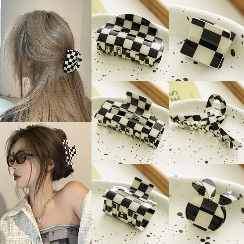 

Fashion Acetate Lattice Hair Claw Vintage Plaid Hairpin Female Headwear Hairgrip Korean Barrettes For Women Hair Accessories New