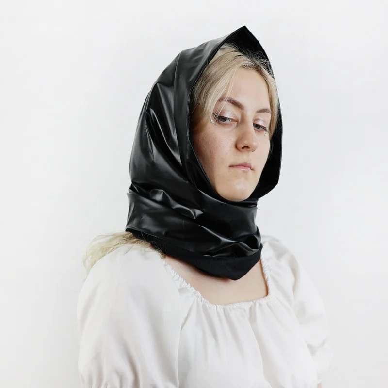 Headscarves for Women Faux leather kerchief Bandana Soft Head Wear Headcover Waterproof Neck Wrap with Snaps