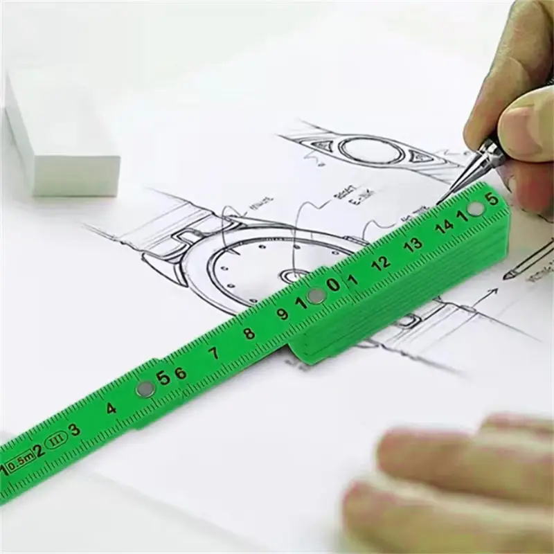 1개 다기능 ABS 플라스틱 접이식 자, 45cm/17.72인치, 10단 접이식, 키체인 포함, 컴팩트하고 휴대 가능, 접이식 자 그리기 도구