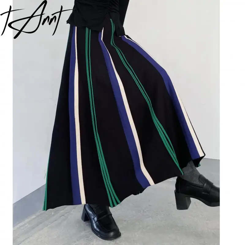 

Tannt Women Skirt Asymmetry Color Matching Autumn And Winter Knitting Skirts Fashion Casual Long High Waist Skirts Women 2023