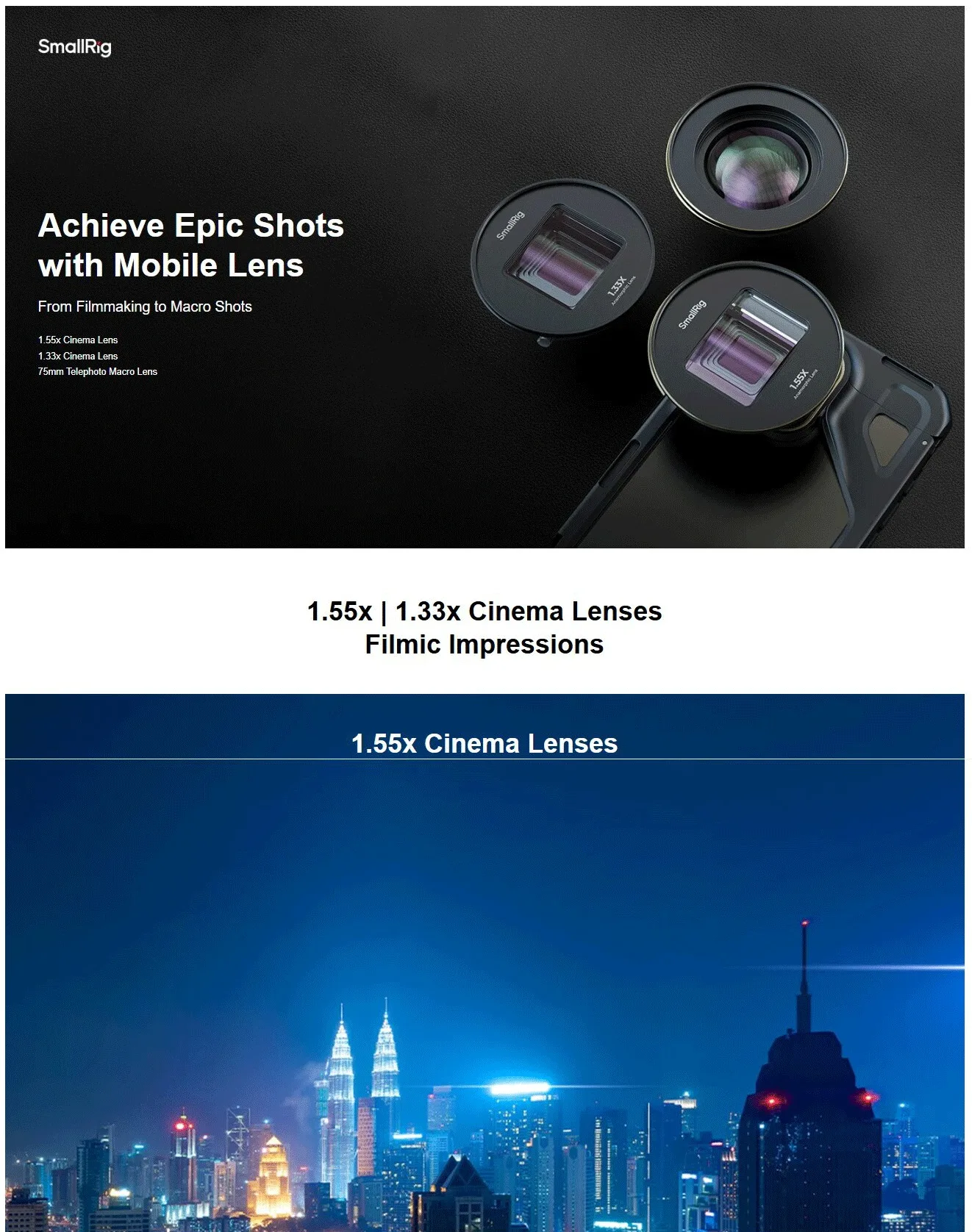 1.33x 1.55x Anamorphic Lens and 75mm Macro Lens for Mobile Phone (T-mount) Filmm