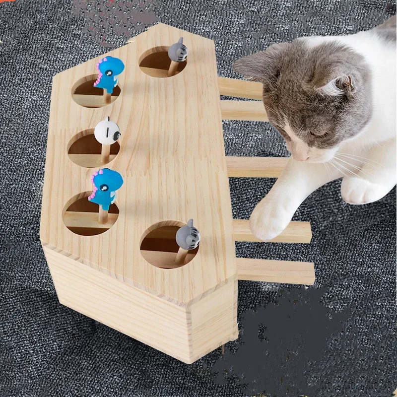 Cat Wooden Toy With 3/5 Holes Interactive Cat Puzzle Box - CatMEGA Store