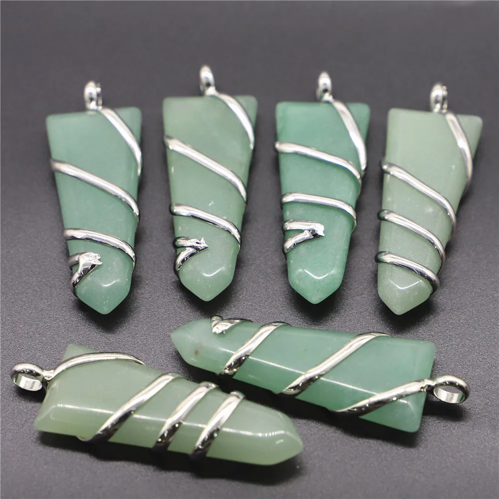 Natural Rough Raw Stone Aventurine Wire Wrapped Quartz Pendant Charm Accessories Women Making DIY Jewerly Necklace Finding 6Pcs
