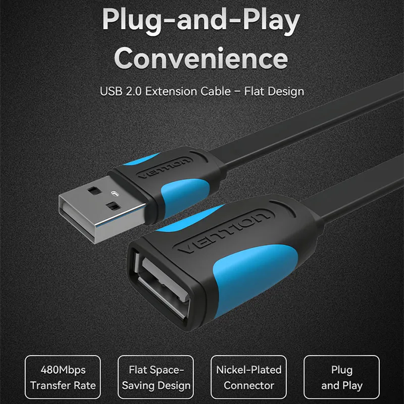 High-Speed USB 2.0 Extension Cable – Male to Female Extender (Available in 1m, 2m, 3m)