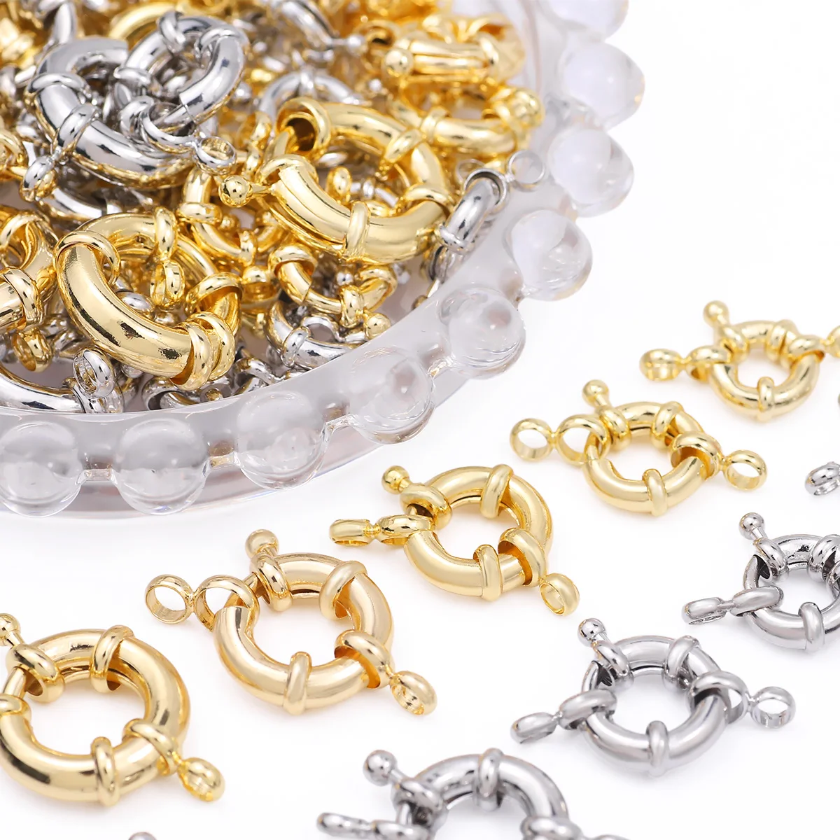 Elegant White & Gold Round Spring Clasp Hooks
