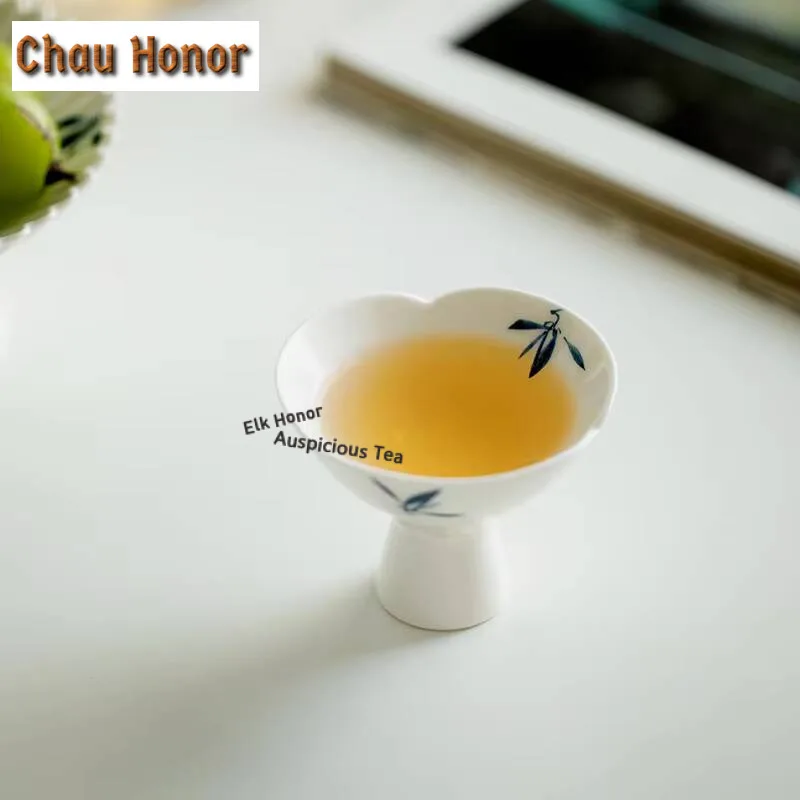 2pc/Set Hand-painted Butterfly Orchid art Ceramic Tea Cup Creative Three Petal High Foot Cup Puer Tea Bowl Kung Fu Tea Set 30ml