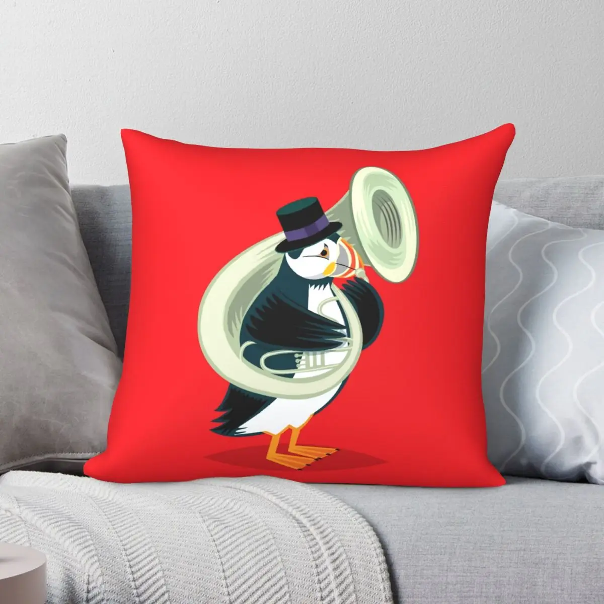 

Наволочка для подушки Puffin On A Tuba, полиэстеровый льняной бархатный чехол с принтом на молнии, декоративный чехол для диванной подушки, наволочка для подушки