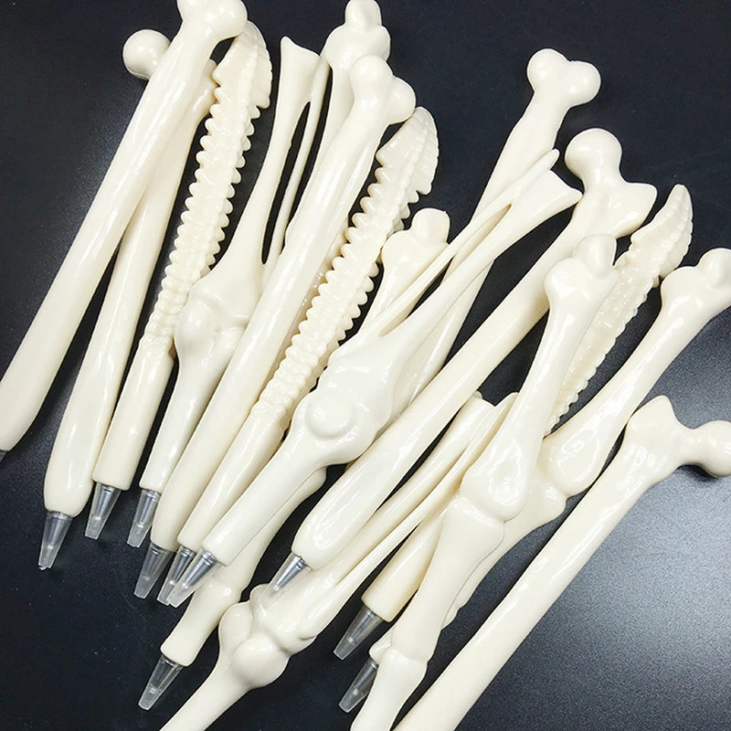 

Творческие шариковые ручки с костями, голубые стержни, индивидуальные канцелярские принадлежности для студентов, забавные офисные Письменные ручки