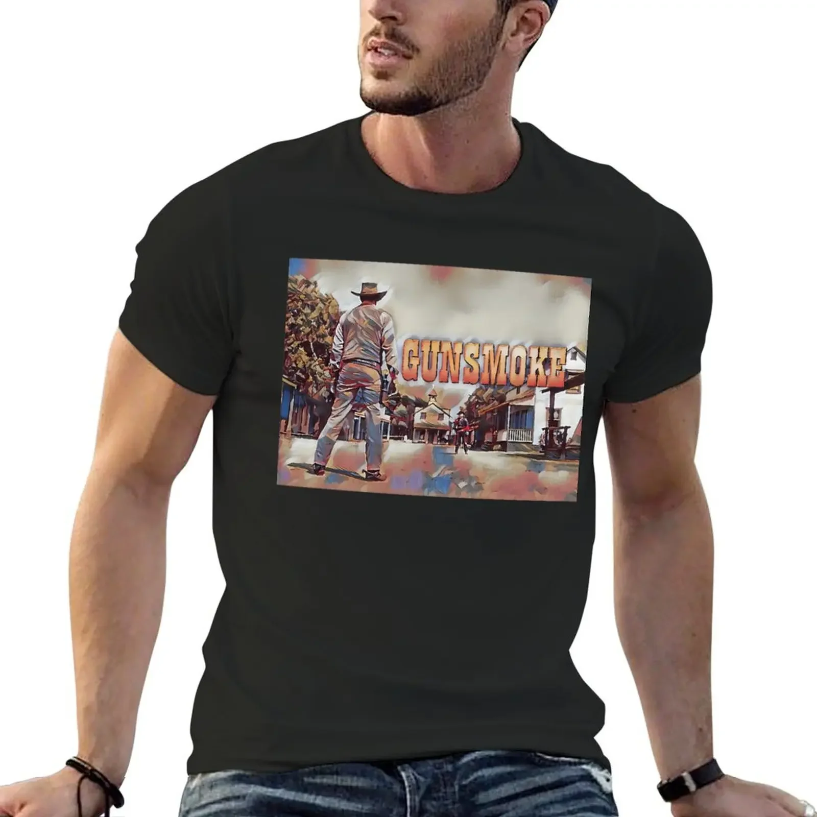 

Gunsmoke T-shirt summer tops plain t shirts for men graphic