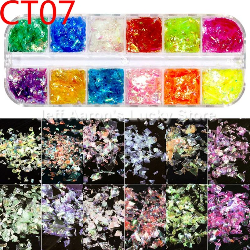 Nail Decoration Nail Decorations Nail Flakes 12 Grids Metallic Holographic Nail Art Colored Gold Foil Paper Flakes Aluminum Nails Decoration Confetti Manicure Supplies Set
