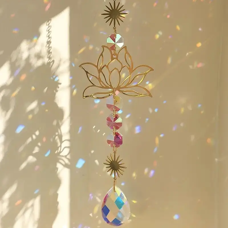 1pc Sun Catcher Star Moon Sun Crystal Wind Chime Pendant Colored Glass Outdoor Rainbow Manufacturing Prism Garden Decoration