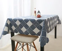 

Cotton Tablecloths, Waterproof Table Covers Lattice Blue White Dining Table Coffee Table Deco