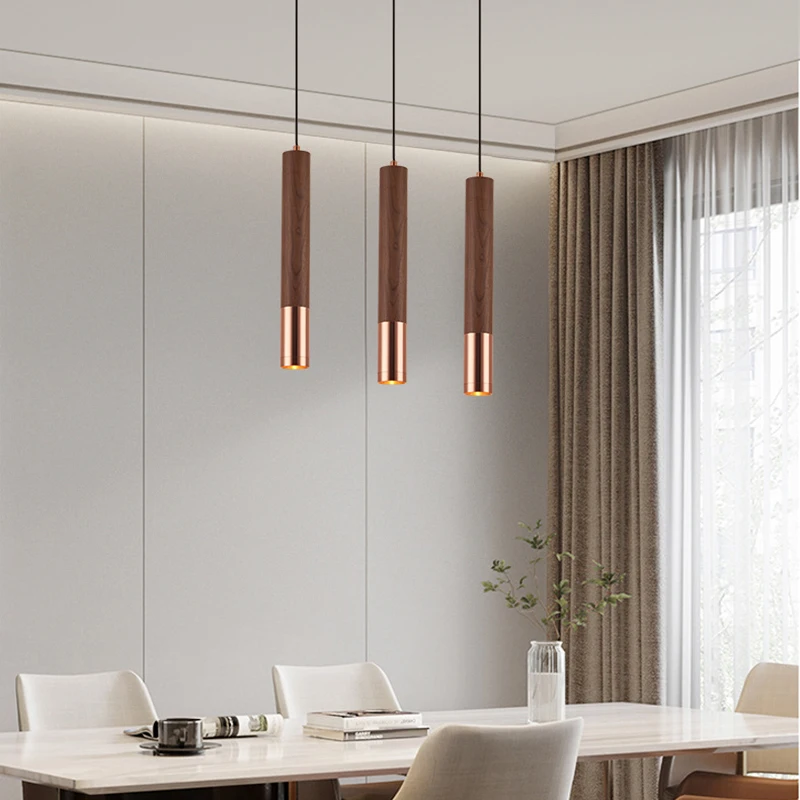 

Wood Mini Pendant Lamp Rose Gold Metal For Dining Room Bedroom Kitchen Bar Cord Adjustable Lighting Fixtures