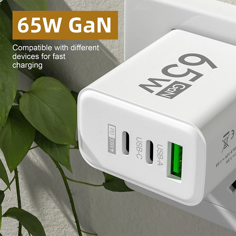 Caricatore GaN 65W USB Type C con presa EU PD 3.0 per telefono, adattatore da parete per iPhone 15, Xiaomi, Huawei, Samsung - Image 3