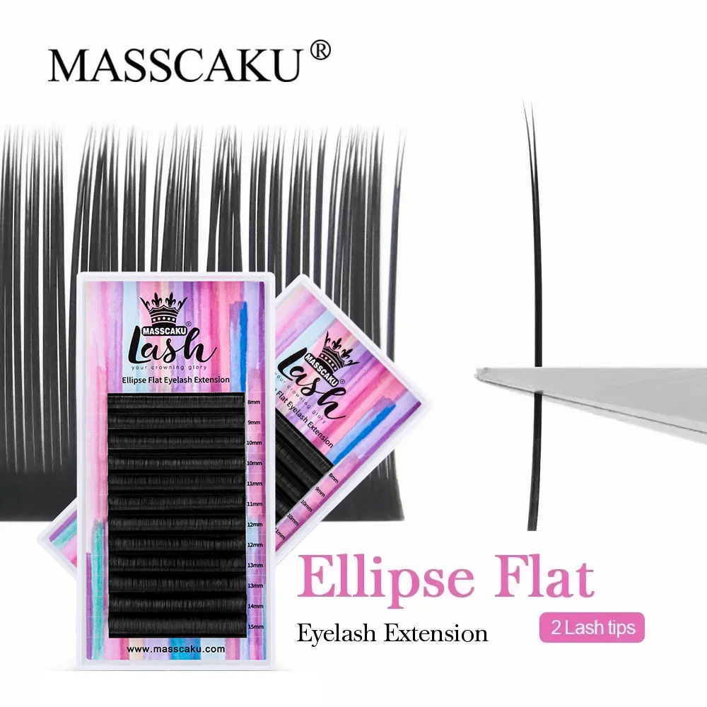 MASSCAKU Zwei geteilte Spitzen, mattschwarz, superweich, sanft, natürlich, Wimpernverlängerung, künstliche Nerz-Ellipsen, flache Wimpernzubehör