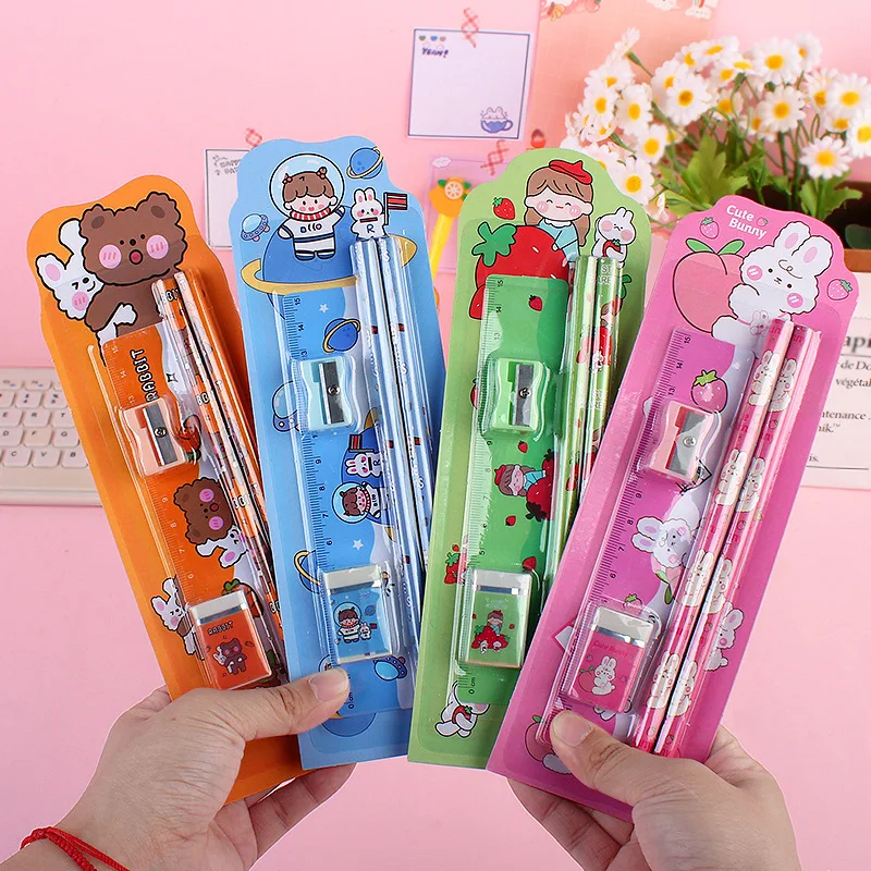 5 pcs supplies table soccer child desktop accessories tabletop balls cork foosball catch rods children s game futbolines tables 5Pcs/set Cute Rabbit Bear Pencil Set with Ruler eraser sharpener pencil Kawaii child Children's Pencils Gift School Supplies