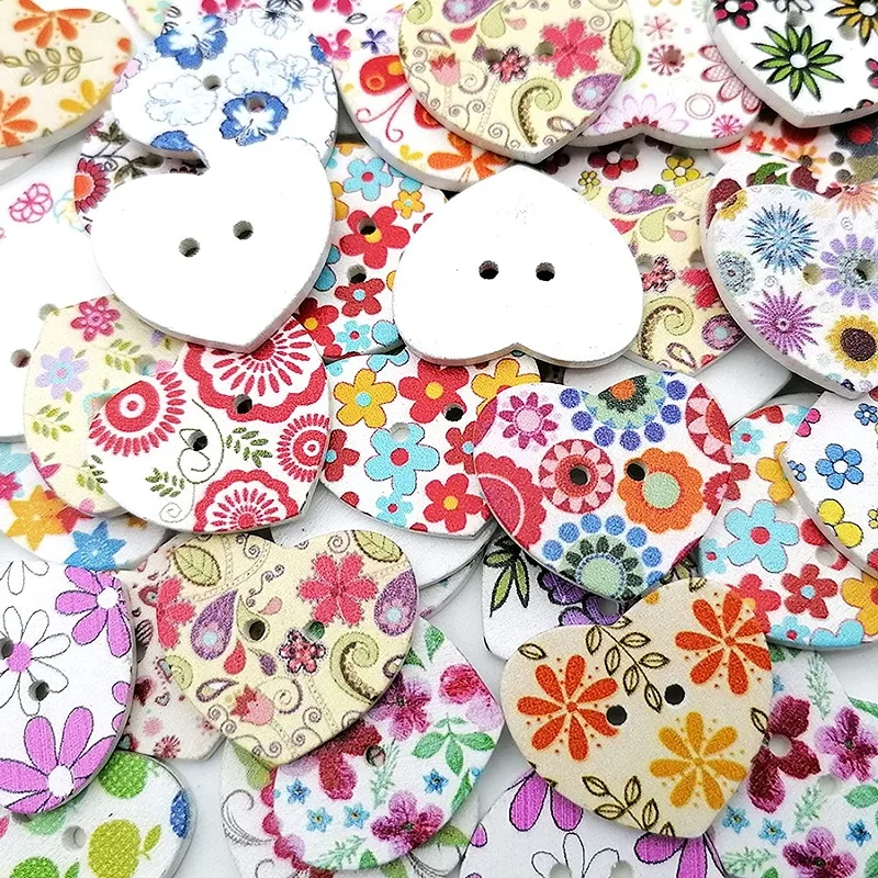 100Pcs Bulk Heart Buttons for Crafts Wooden Heart Craft Buttons Wood Button  for Sewing DIY Crafts 2-Hole Retro Cute(Peach Heart)