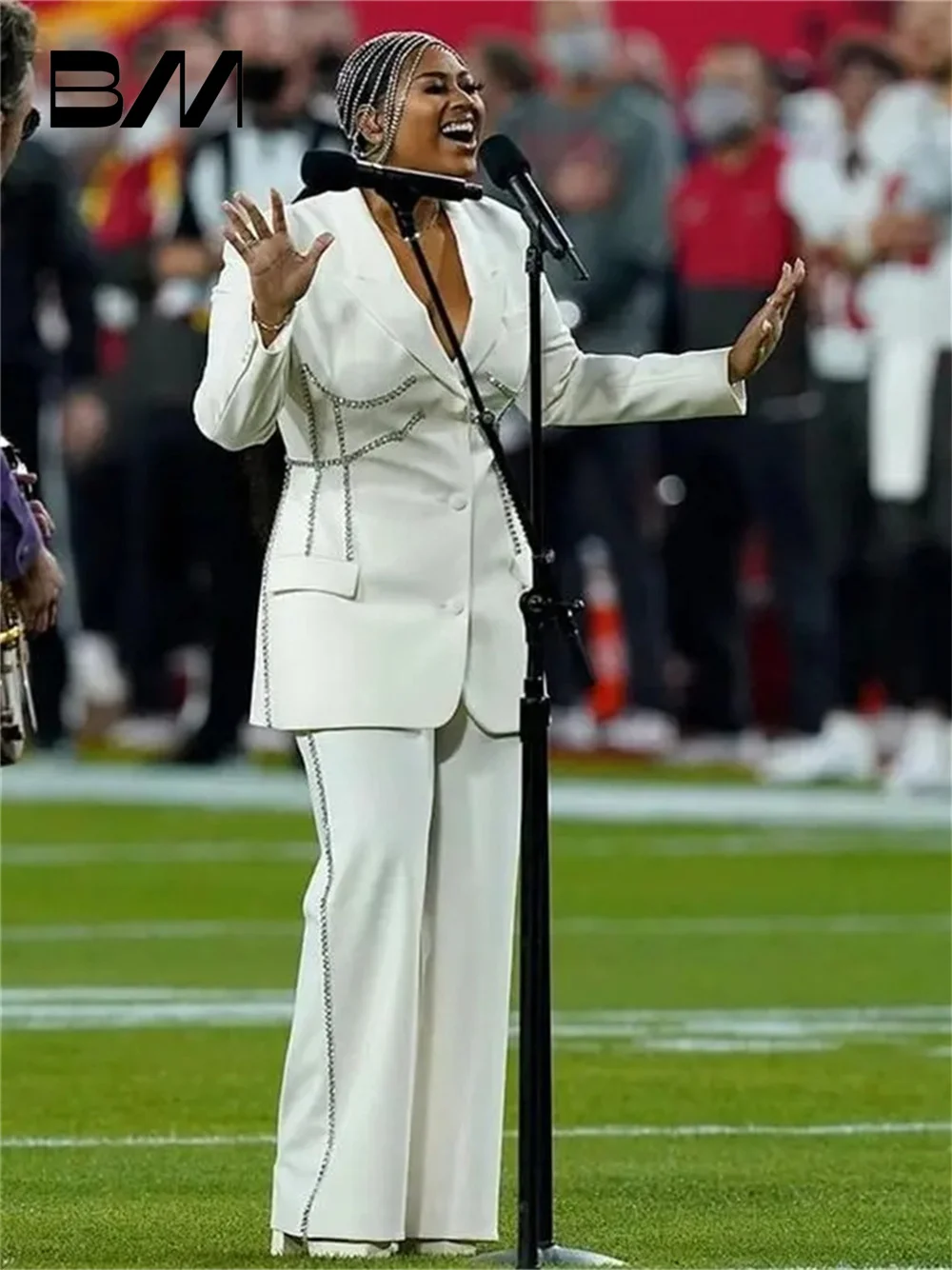 Luxurious White Beads Women Power Jacket Suits Vintage Peaked Lapel Blazer Flare Pants Celebrity Formal Gown  Custom Made