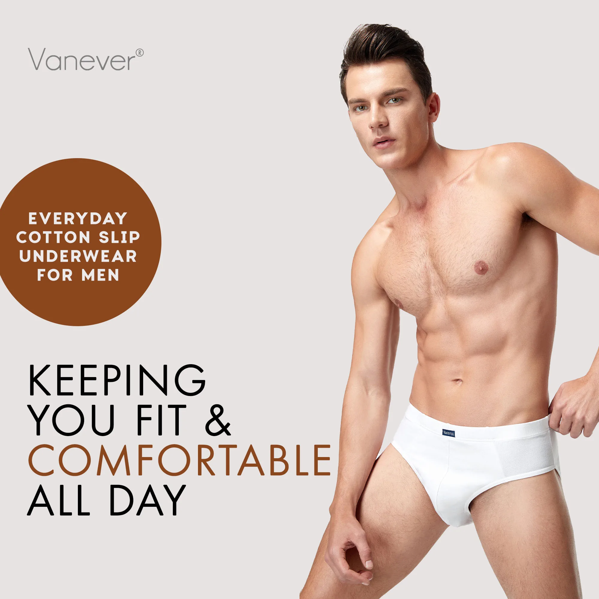 VANEVER 3Pcs Men Strech Slip Briefs, Solid Color Underpants, Cotton Elastic Men’s Shorts Panties, Soft Breathable male underwear