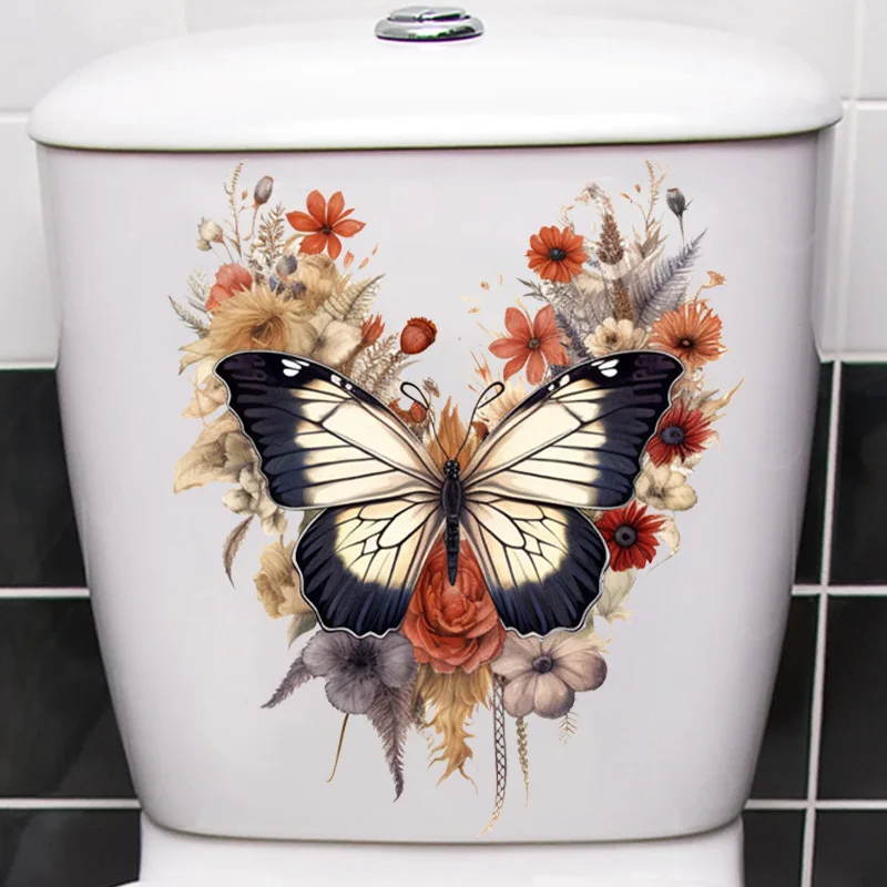 Funny Butterfly Toilet Stickers Waterproof Adhesive Decorative Vinyl Decals for Toilet Lid Wc Refrigerator Home Decoration