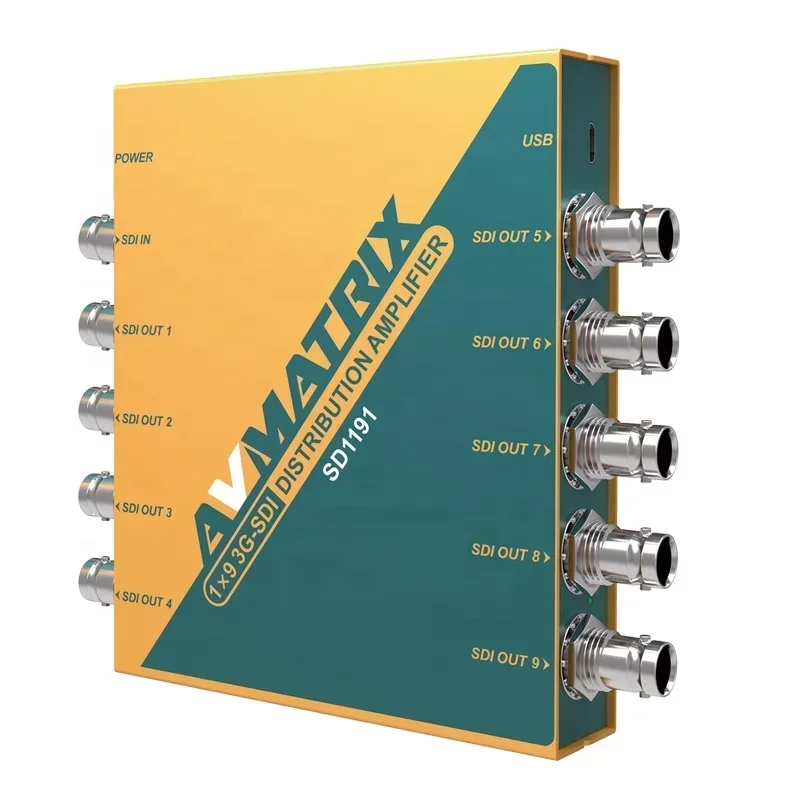 Avmatrix SD1191 1 입력 9 출력 1080p 해상도 오디오 비디오 SD HD 3G-SDI 분배기 증폭기 금속 재질