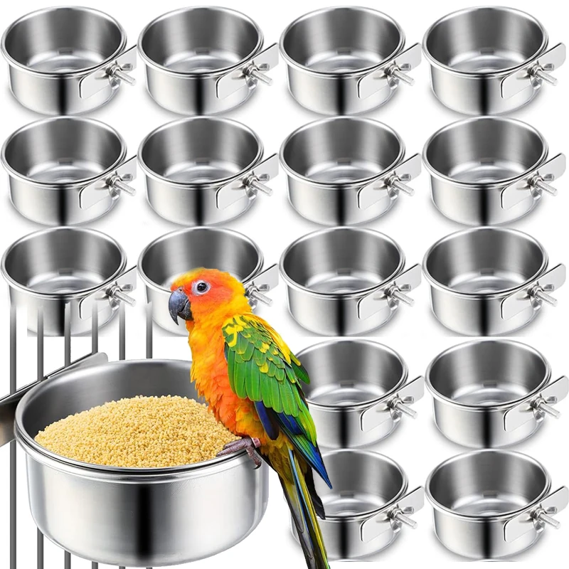 Stainless Steel Pet Water Feeder Bird Feeder Box Parrot Bowls Pet Cage Feeder Bowl with Clamp Holder Pet Drinking Accessories